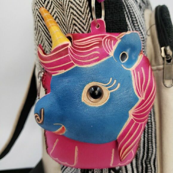 Unicorn Leather Wristlet Wallet Handmade Tooled Coin Purse Keychain Fantasy Gift - Picture 13 of 13
